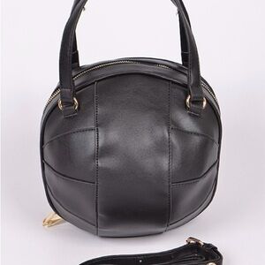 Modern Spherical Black Vegan Leather Handbag | Crossbody & Clutch | NWT